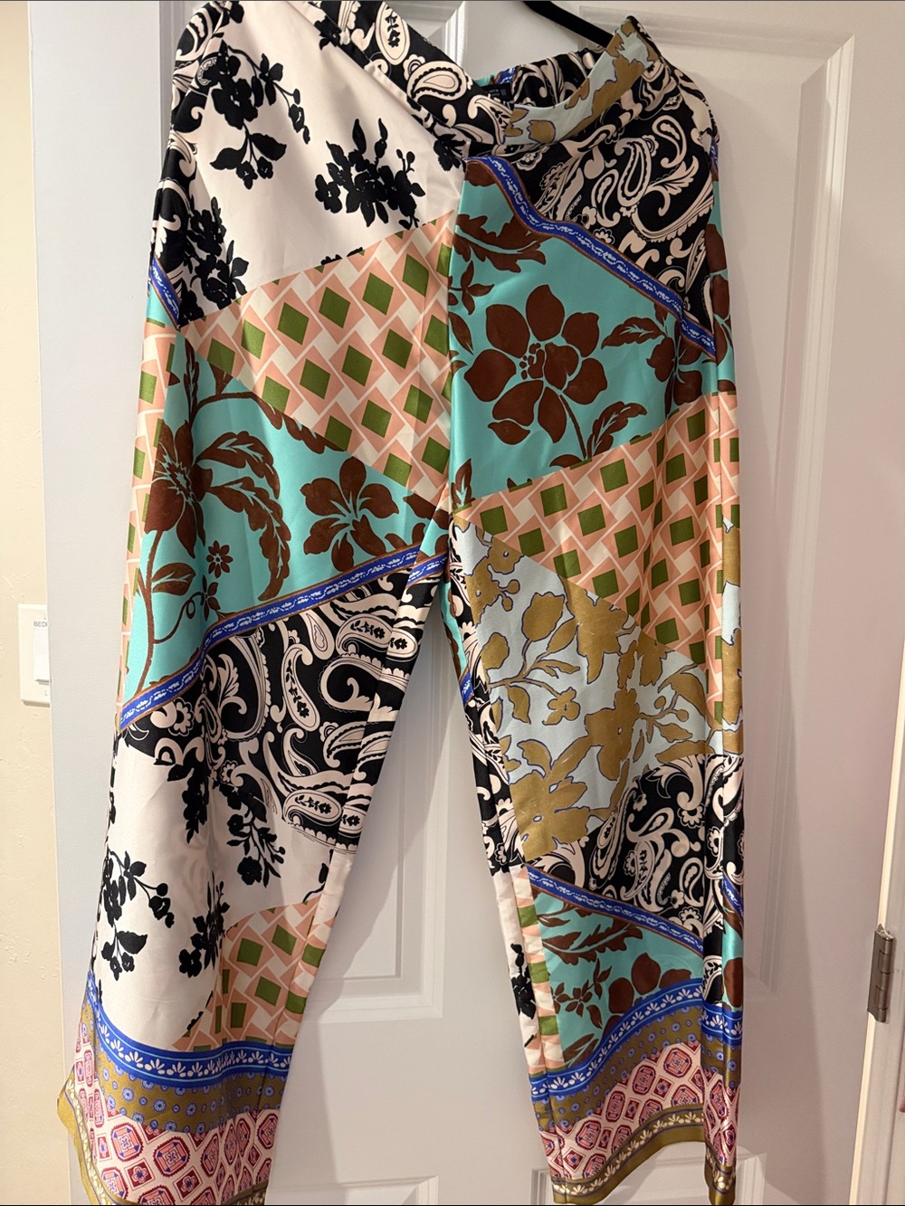Zara Multicolor Patchwork Print Wide-Leg Pants